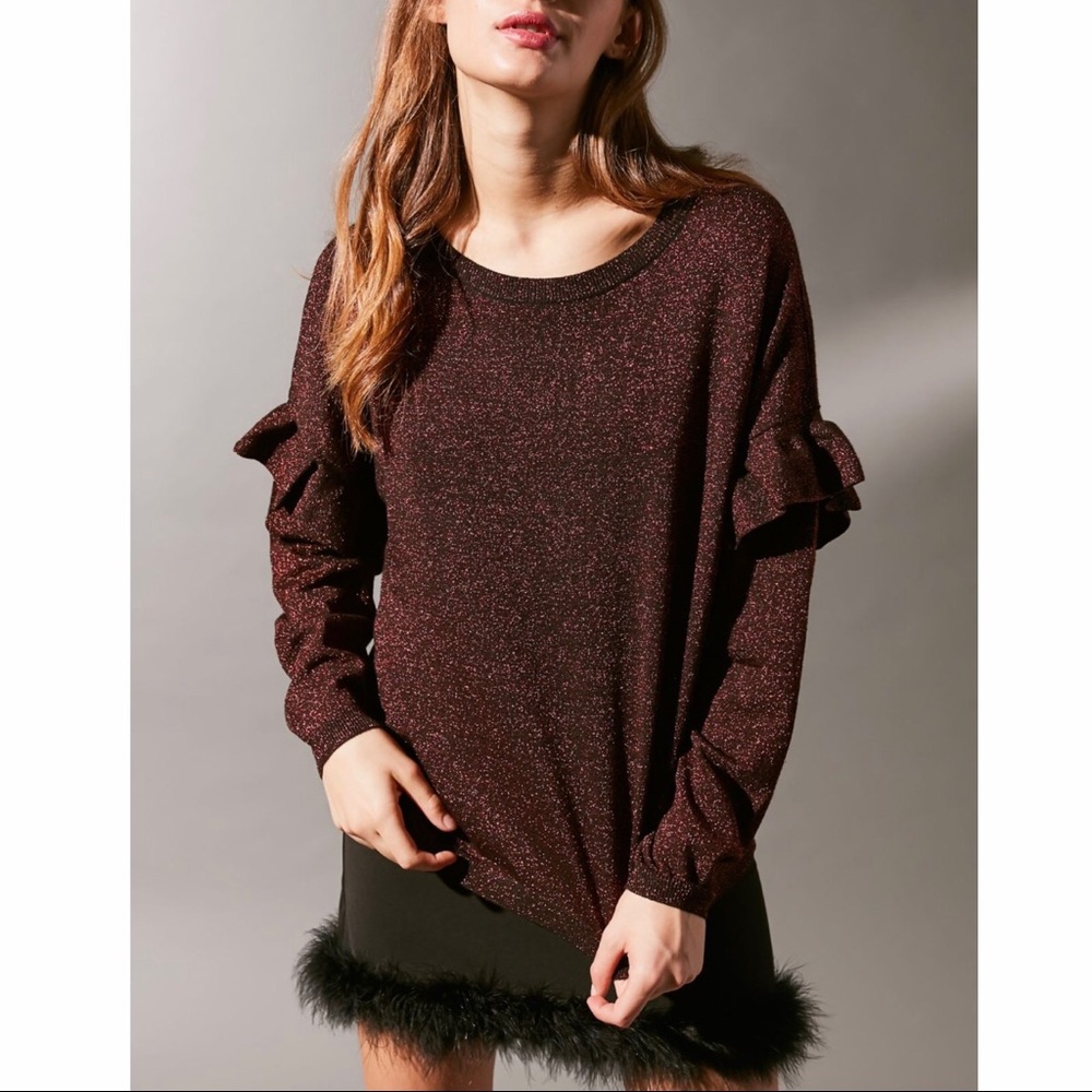 UO Glitter Top with Ruffled Sleeves